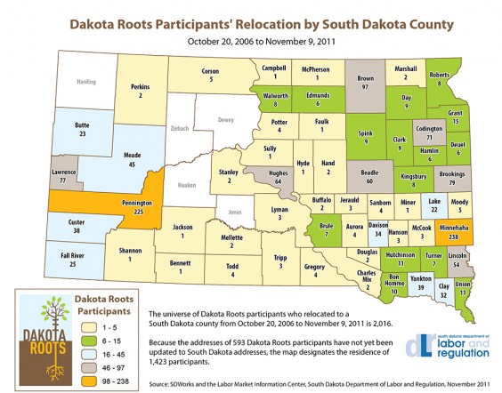 Map of Dakota Roots placements, 2006-2011