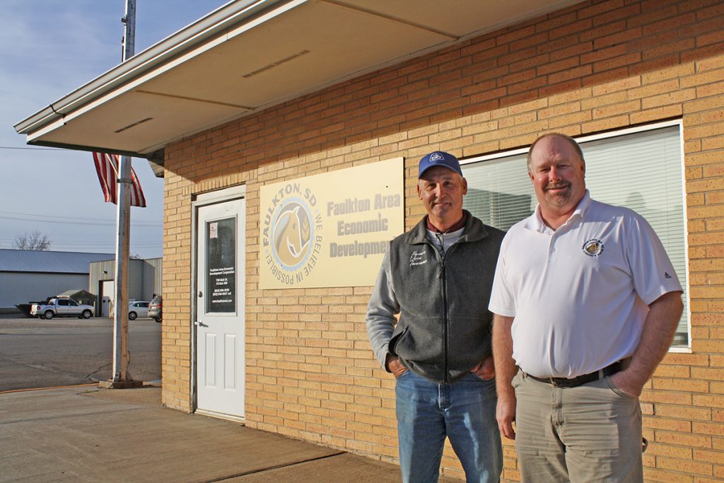 With a population of 737, Faulkton, S.D., is filled with opportunity and possibility, according to Faulkton Area Economic Development President Roger Deiter (left) and Executive Director Trevor Cramer. Photo by Wendy Royston