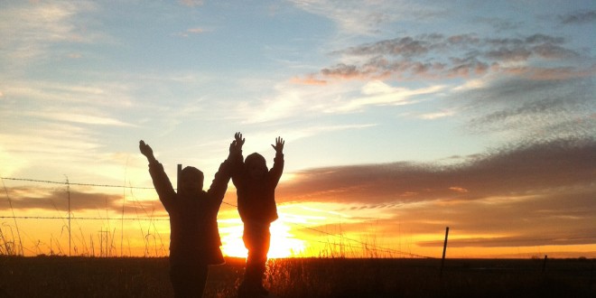 Dakota kids at sunset