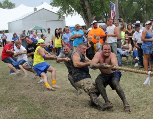 The tug-of-war competition winners of the 1500-pound adult division were Herbie and Loren’s team, comprised of Herbie Martinmaas, Craig Martinmaas, Tyson Martinmaas, Damian Martinmaas, Caleb Martinmaas, Loren Weber and Cody Cotton. The event was part of Orient, S.D.'s 125th Celebration, held July 6-8. Photo by Faulk County Record