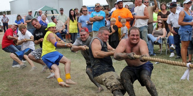 The tug-of-war competition winners of the 1500-pound adult division were Herbie and Loren’s team, comprised of Herbie Martinmaas, Craig Martinmaas, Tyson Martinmaas, Damian Martinmaas, Caleb Martinmaas, Loren Weber and Cody Cotton. The event was part of Orient, S.D.’s 125th Celebration, held July 6-8. Photo by Faulk County Record