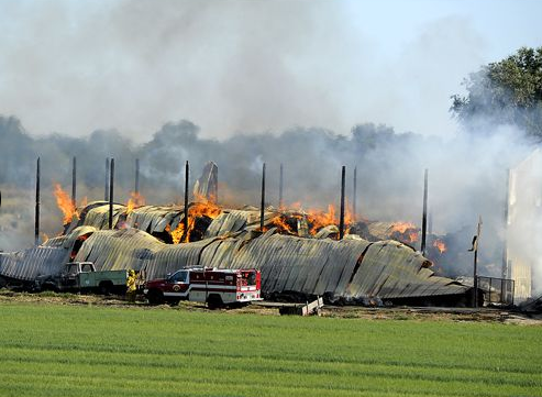 A barn fire, from horseandman.com