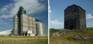 The new South Dakota Wheat Growers facility in Andover, and a long-abandoned grain elevator in Crandall. Photos by Chris Laingen