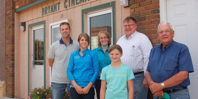 Bryon Noem, Kennedy Noem, Jen Carstensen, Chloe Grantham, Jeff Davis and Dean Steever are some of the volunteers keeping the Bryant Cinema running. Clark County Courier photo
