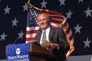 George McGovern at the dedication of the McGovern Library at Dakota Weslyan University. Image from http://www.mcgoverncenter.com