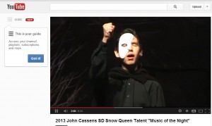 A still from a YouTube video of John Cassens' performance at the South Dakota Snow Queen Festival, Jan. 5, 2013.