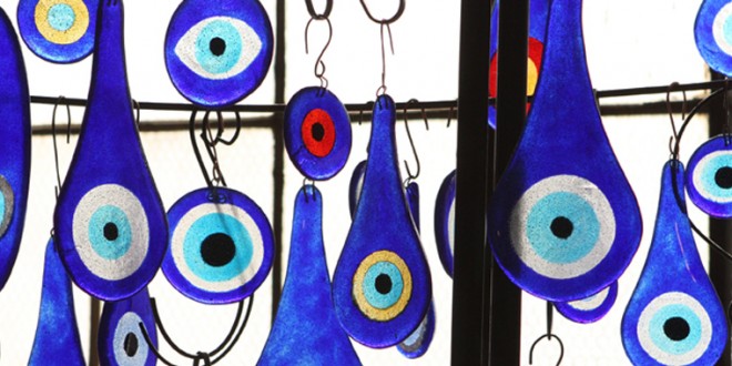 Nazar evil eye charms are among the artistic items made from recycled glass at Bedrock Industries. Photos courtesy Bedrock Industries