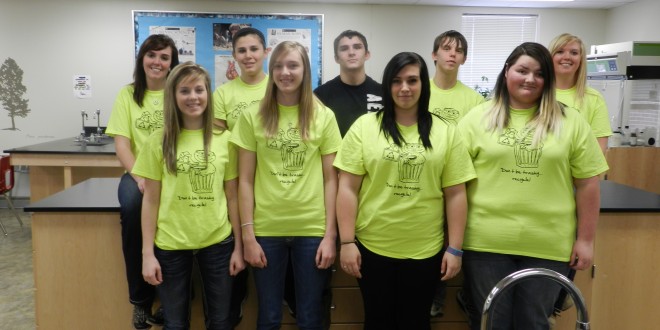 The LaMoure Green Team is, from left, back row, Madison Bierman, Chantel Johnson, Caleb Dorich, Damien Bentz and Mercedes Bierman, and front row, Jade Wagner, Kennedy Witt, Autumn Mills and Misty Childers. Photo by LaMoure Chronicle