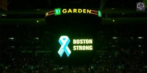 A still shot from the video of the rendition of the national anthem by Bostonians at the Bruins game on Thursday. See the full video here: https://www.youtube.com/watch?v=MUr0Y3kAiBw