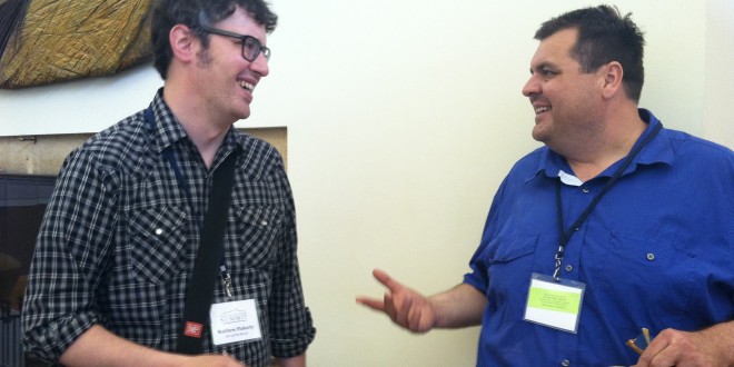 Michael Fluharty and Michael Strand speak at the Rural Arts and Culture Summit. Photo by Holly Diestler