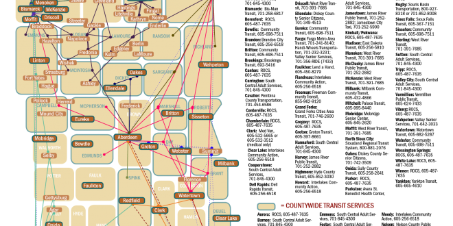 Eastern North and South Dakota Transit Map