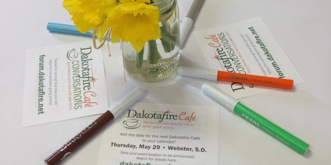 Tables set for Dakotafire Cafe event in Britton, S.D., March 28. Photo by Joe Bartmann