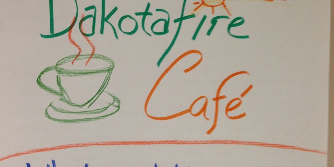 Welcome message for Dakotafire Cafe event in Britton, S.D., March 28. Photo by Joe Bartmann