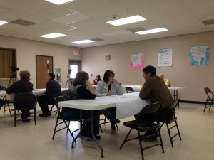 Participants moved to different small groups to discuss different questions. Dakotafire Cafe event in Britton, S.D., March 28. Photo by Joe Bartmann