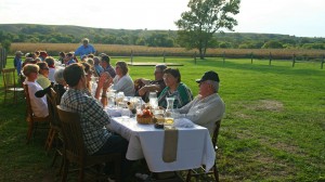 Diners relaxed and talked after a meal prepared from local food last September at The Field restaurant in Adrian, N.D. The harvest meal was sponsored by the Northern Plains Sustainable Agriculture Society. Photo by Heidi Marttila-Losure