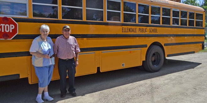 Rita and Calvin Dathe were school bus drivers for the Ellendale (N.D.) Public School District from the early 1970s until Calvin retired this year.  Photo by Ken Schmierer