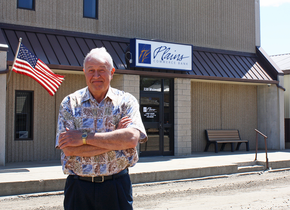 Plains Commerce Bank, which began as Bank of Hoven, S.D., more than 80 years ago, continues to house its main office in Hoven, because “we grew up from our roots here,” according to Executive Vice President and Branch Manager Chuck Simon. By Wendy Royston/Dakotafire Media