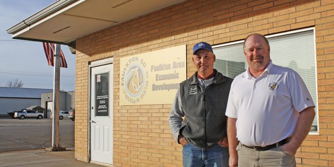 With a population of 737, Faulkton, S.D., is filled with opportunity and possibility, according to Faulkton Area Economic Development President Roger Deiter (left) and Executive Director Trevor Cramer. Photo by Wendy Royston