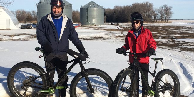 John and Marci O’Connell of Letcher, S.D., don’t let winter weather put a freeze on their favorite pastime. With a variety of bikes and other weather-appropriate gear, the couple continues to ride long distances, even in heavy snow.   Courtesy photo