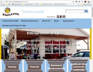 Faulkton's website includes the slogan "We believe in possible." Screen capture